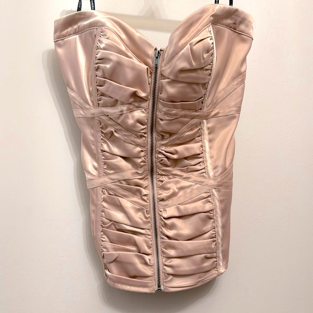 2B Bebe Bustier Corset Blushing Bride Formal Chic Sexy Zip Up Top M